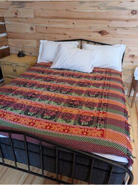 Multicolor Floral Woven Blanket 75x64 Panda Coverlet Pink Green Throw Asian